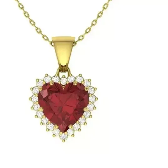 Authentic Red Ruby 3Ct Heart Lab-Created Cut Women Heart Pendant 14k Yellow Gold Plated