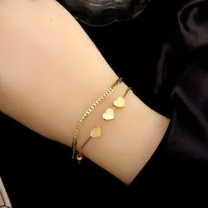 Authentic Heart of Auric Love: Dual‑Layer 18K Gold‑Plated Curb Chain Bracelet & Bangle