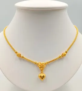 Authentic Heart & Flower Necklace  22K 23K 24K Thai Gold Plated Women Girls Gift 18"