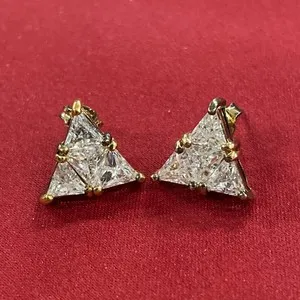 Authentic Luminous Geometric Trinities: Golden Crystal Triangle Studs