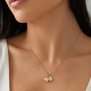 Authentic The Golden Heart of Tides: 14 Karat Gold-Plated Puffy Heart and Freshwater Coin Pearl Talisman