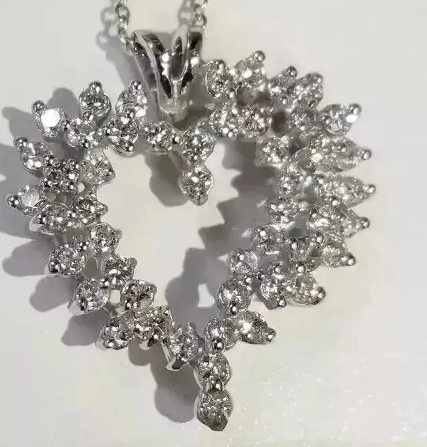 Authentic 2 Ct Round Cut Lab-Created Diamond Cluster Heart Pendant 14K White Gold Plated
