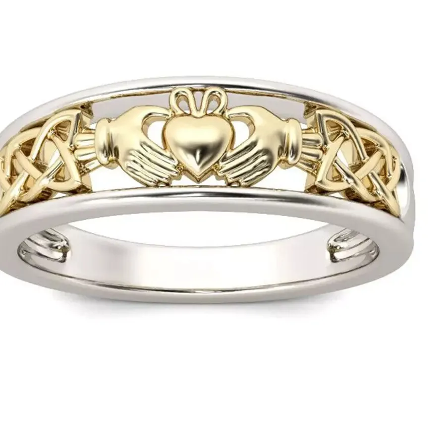 Authentic Claddagh Wedding Ring for Women 14K Two Tone Gold Plated 925 Sterling Silver
