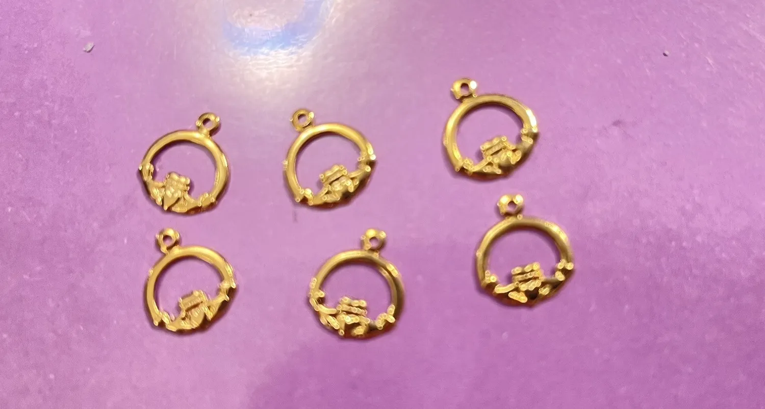 Authentic 14k Gold Plated Claddagh Charms Small Quantity 6