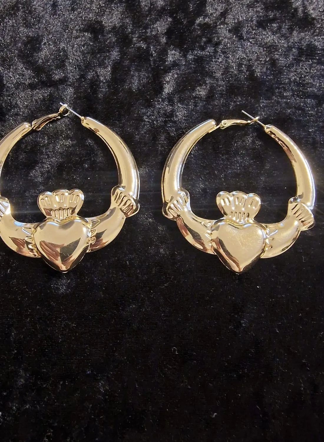 Authentic Large Gold Plated Claddagh Hoop Earrings — 60mm