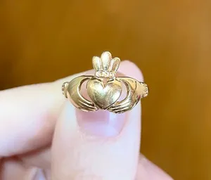 Authentic No Stone Ring Claddagh heart Anniversary Gifted Ring 14K Yellow Gold Plated