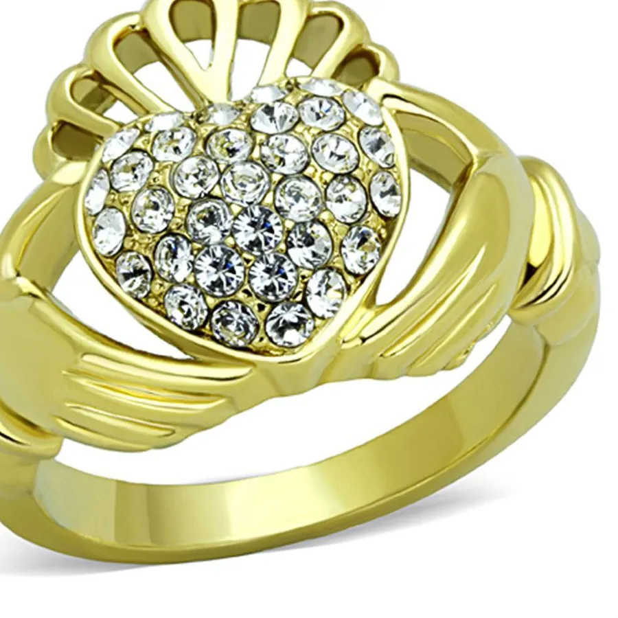 Authentic The Eternal Bond: 1.02Ct Crystal 14K Gold Plated Irish Claddagh Ring