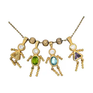 Authentic The Tether of Kinship: Four-Child Birthstone Pendant on 24-Inch Gold-Plated Sterling Chain