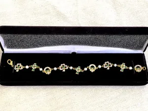 Authentic Danbury Mint Irish Gold Plated Charm Bracelet Shamrock Celtic Cross Claddagh 8"