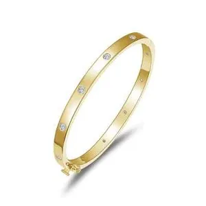 Authentic The Gilded Orbit: High-Polish Gold-Plated Diamond Bangle