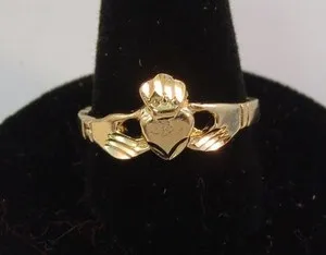 Authentic SIZE 5 14 KT GOLD PLATED CLADDAGH IRISH CELTIC WEDDING BABY PINKIE TOE RING