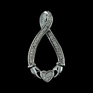 Authentic The Eternal Claddagh Pendant in Radiant 18K White Gold Plating and Simulated Diamond