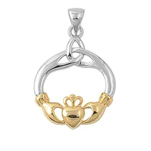 Authentic Gold Plated Triquetra Claddagh Pendant .925 Sterling Silver Promise Heart Charm