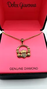 Authentic The Eternal Bond: 18K Gold Plated Diamond Claddagh Necklace