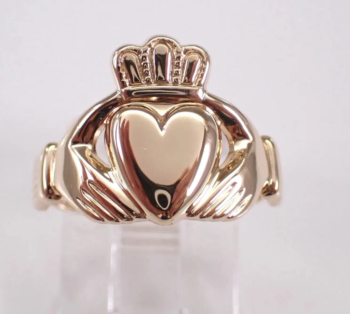 Authentic Vintage Estate Claddagh Heart Engagement Ring 14K Yellow Gold Plated Silver