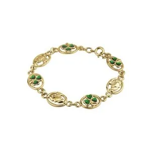 Authentic Solvar Women's Gold Plated Bracelet 3 Claddagh and 4 Shamrock Links 7.5" L
