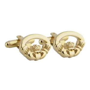 Authentic Solvar Claddagh Cufflinks Men's Gold Plated Oval Perfect Made in Ireland 16x19mm