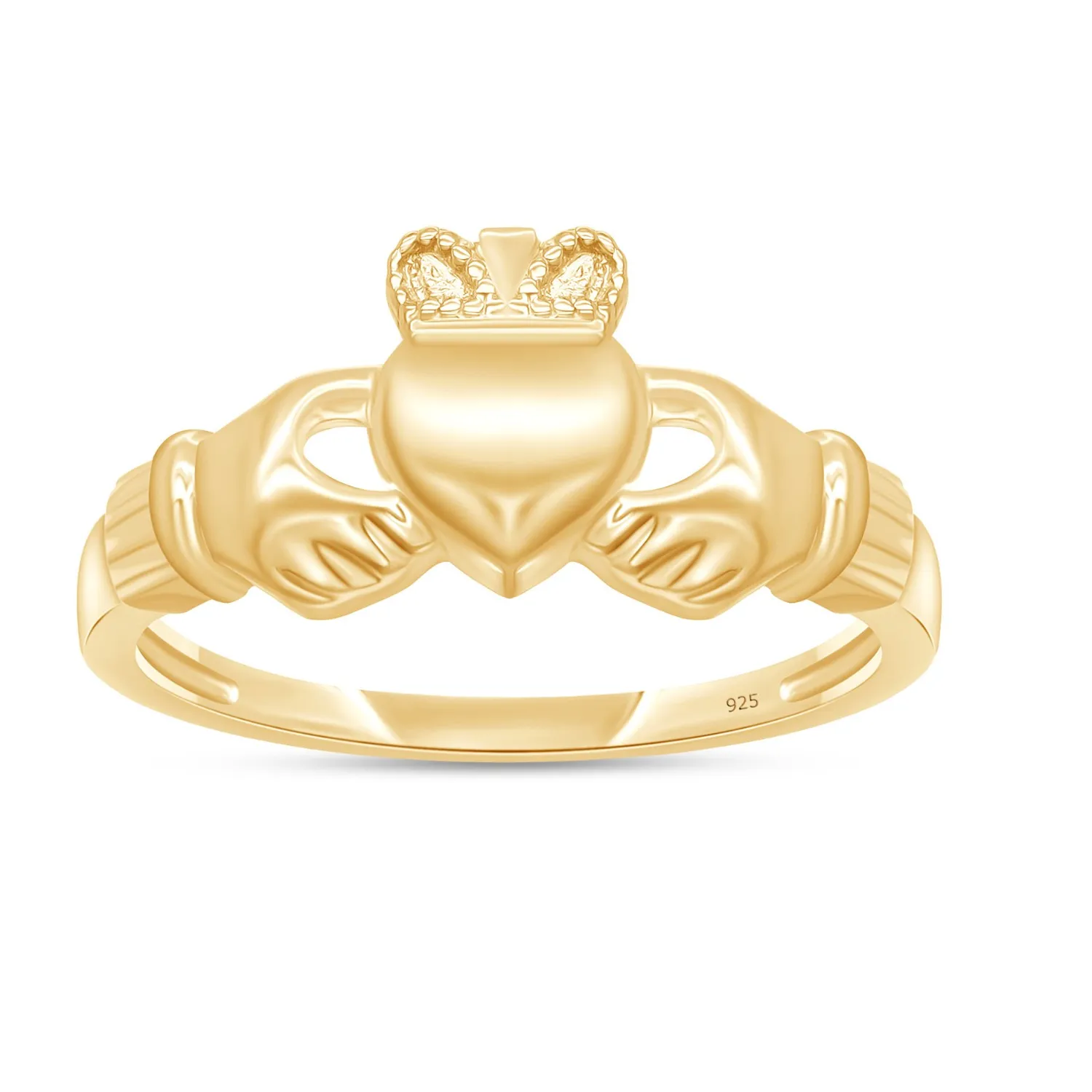 Authentic Claddagh Ladies Ring 14K Yellow Gold Plated 925 Sterling Silver