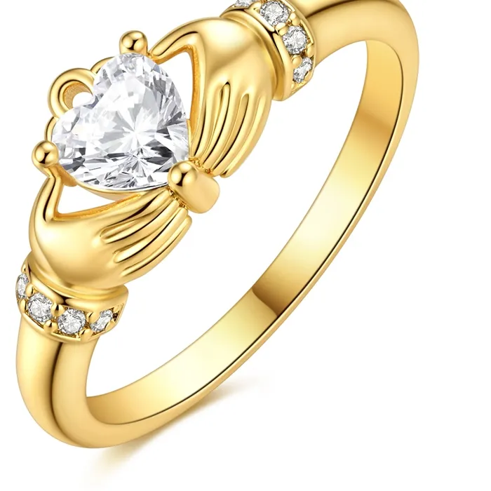 Authentic 925 Sterling Silver Gold Color Claddagh Ring Heart Shape Irish Traditional Ring Love Loyalty Promise Jewelry