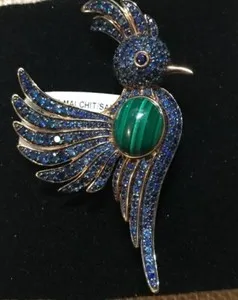 Authentic The Avian Guardian: Malachite and Sapphire Golden Flight Brooch