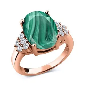 Authentic Verdant Heart Of Gaia Malachite & Lumina Diamond Ring