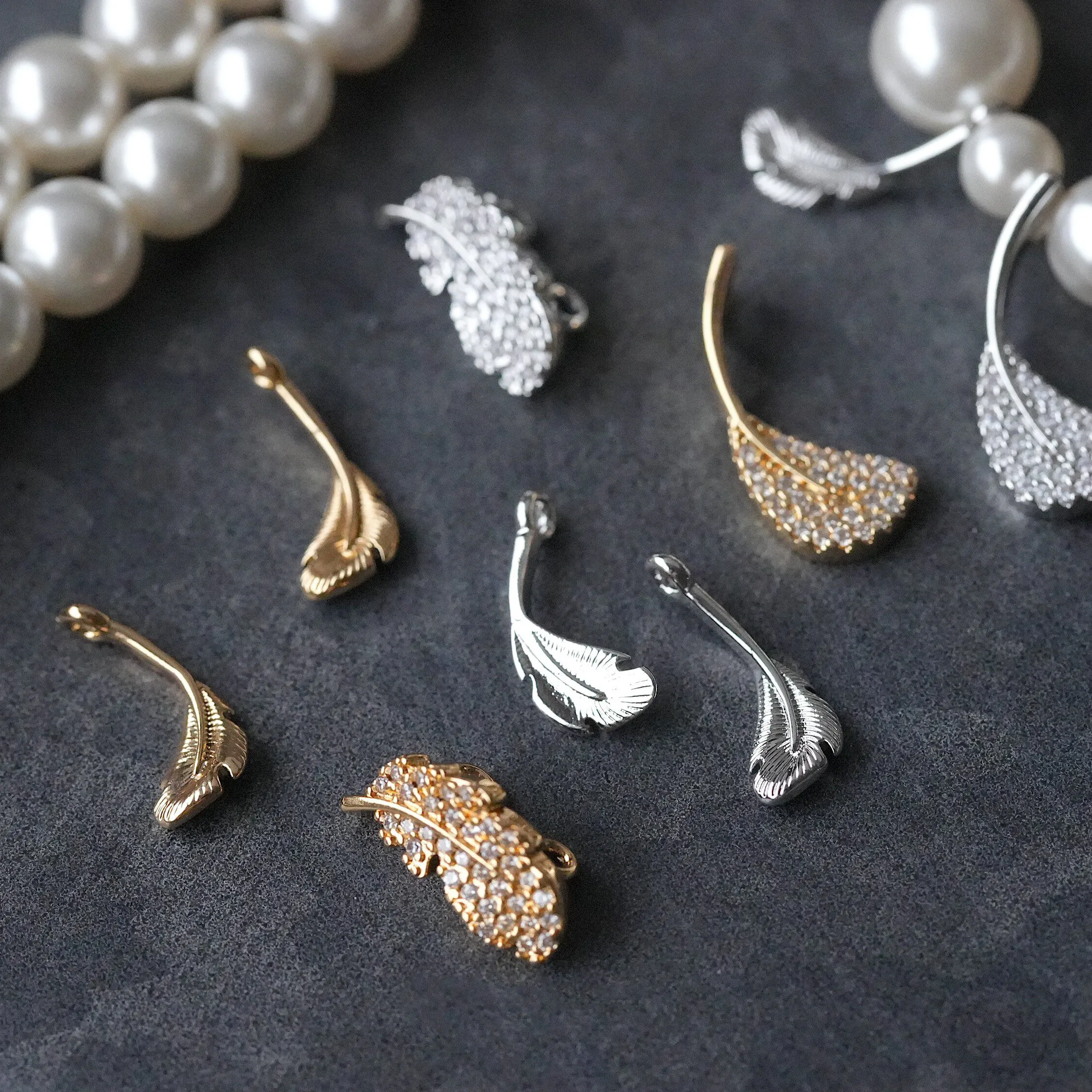 Authentic 2PCS 4PCS Brass Gold Plated Zircon Feather Charms Pendant Handmade Accessories Jewelry DIY Making Supplies Findings