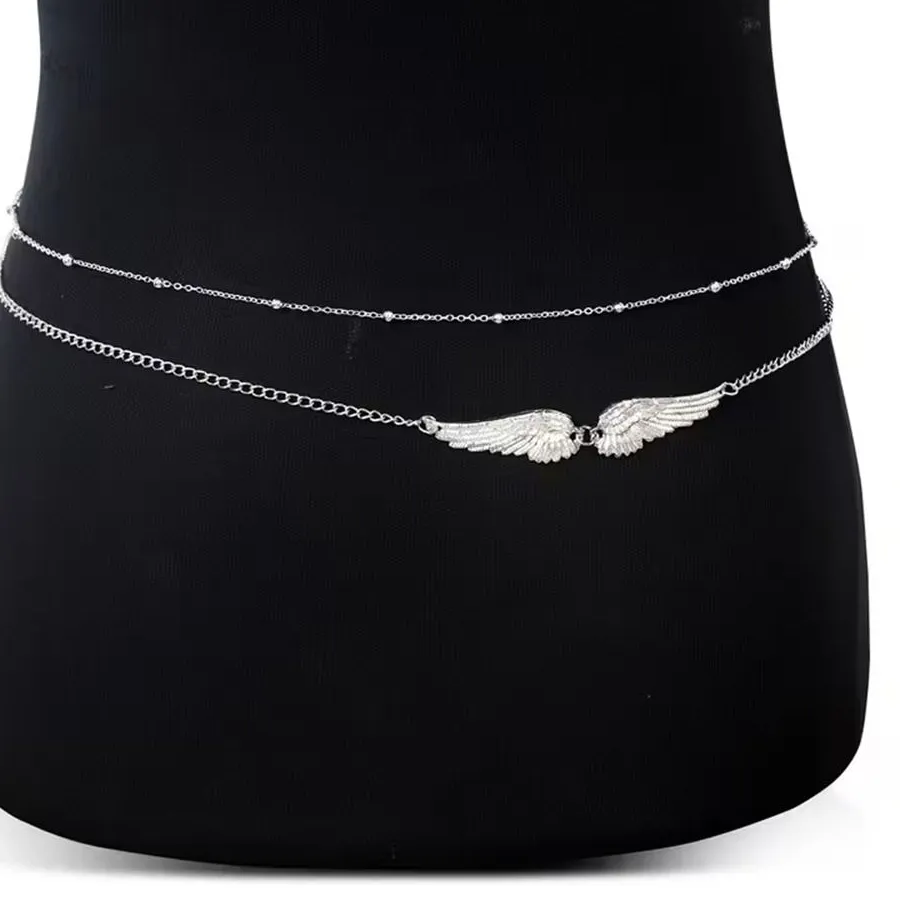 Authentic Elegant Double Layer Wings Body Chain Wings Waist Chain Stylish Gold Bikini Belly Belt Beach