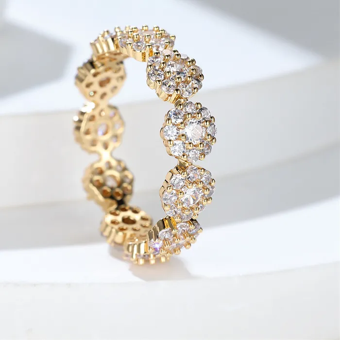 Authentic Luxury Female Charm White Zircon Ring Yellow Gold Color Rings For Women Crystal Stone Engagemen Jewelry