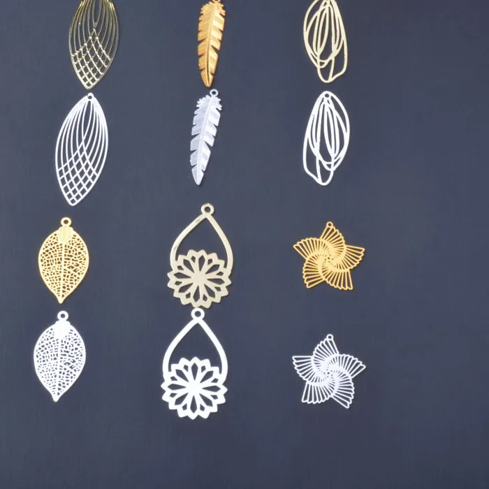 Authentic 10pcs Brass Filigree feather charms Golden DIY Jewelry Making  Black Big Leaf Charms pendant  Jewelry Findings