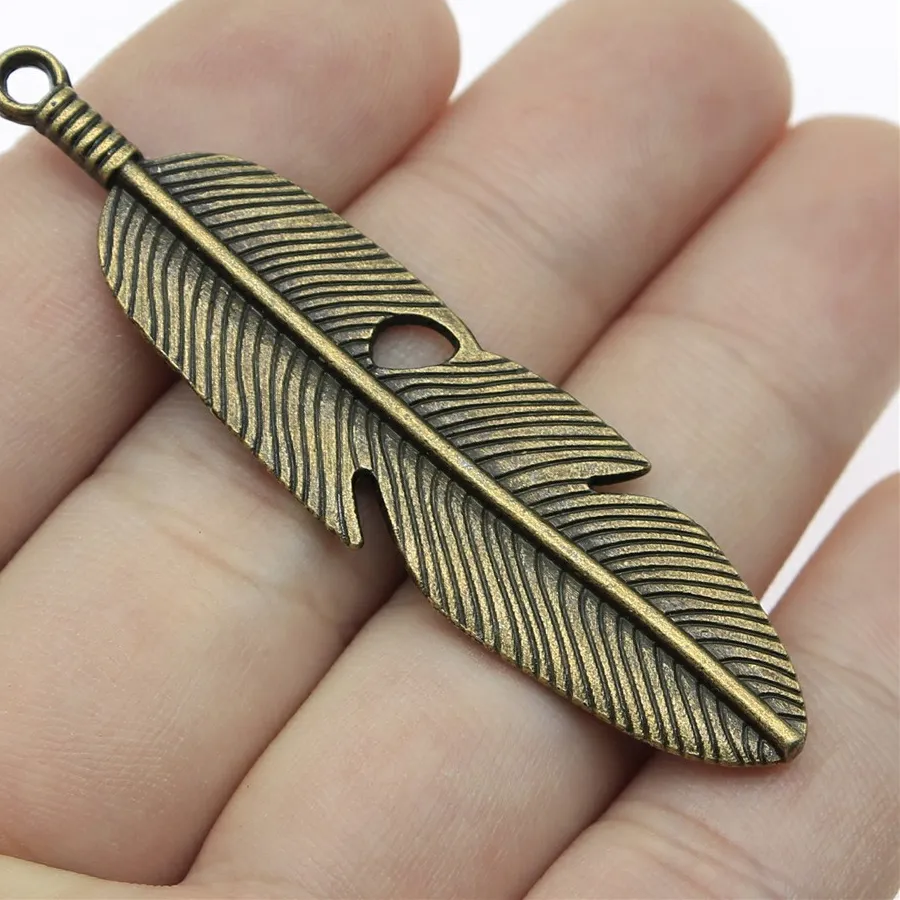 Authentic 3pcs 62x16mm 3 Colors Antique Silver Color Antique Bronze Color KC Gold Color Feather Charms Pendant Hand Crafts Accessories