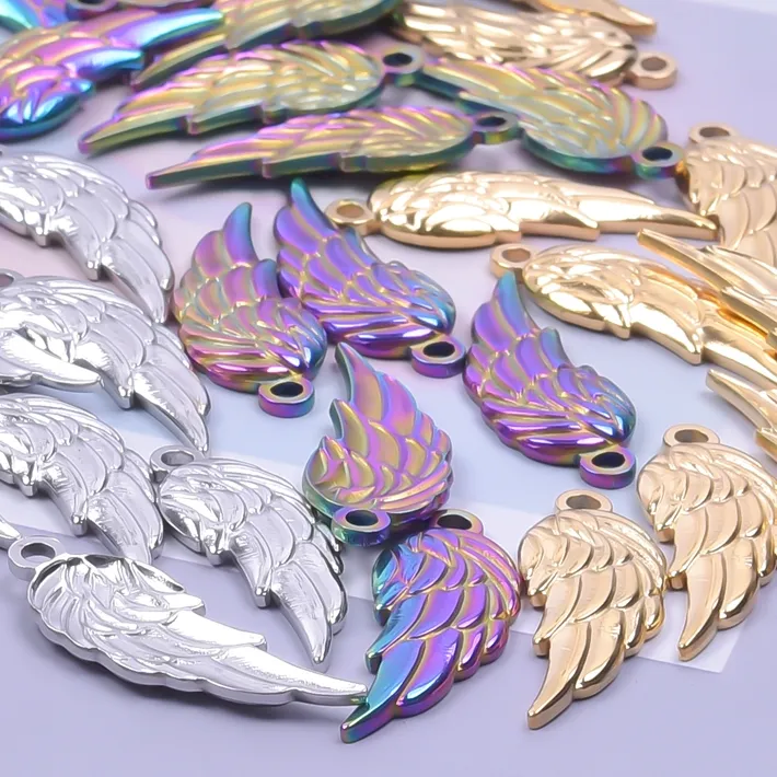 Authentic 10pcs/lot Stainless Steel Wings Charms Gold/Silver Color Pendant Handmade diy Jewelry Making Necklace Finding Supplies Craft
