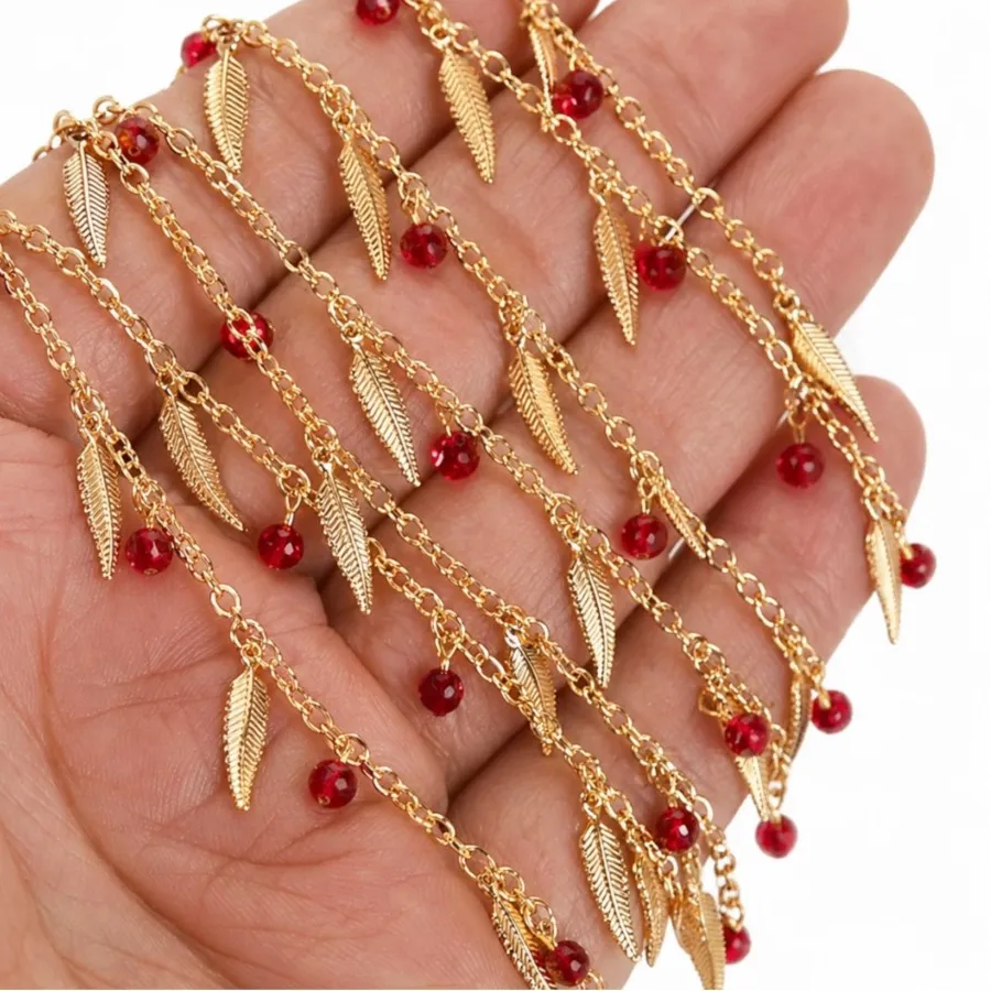 Authentic The Crimson Plume: 18K Gold and Red Zirconia Sacred Chain