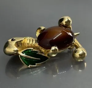 Authentic The Gilded Guardian: Enamel and Glass Turtle Totem