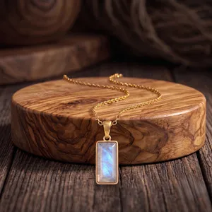 Authentic Rainbow Moonstone Minimalist Women's Pendant Gold Plated Moonstone Jewelry