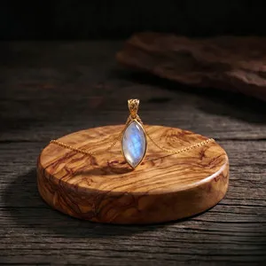Authentic Aetheris Luminary: The Gold-Plated Rainbow Moonstone Pendant