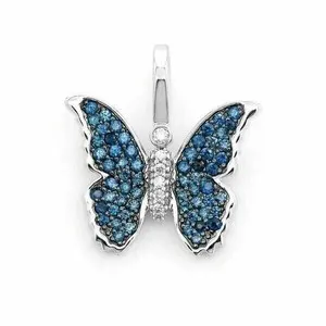 Authentic The Azure Chrysalis: 14K White Gold Plated Simulated London Blue Topaz Butterfly Pendant