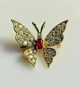 Authentic Enchanted Crimson Butterfly Brooch – 1.90 Ct Lab‑Created Ruby in 14K Gold‑Plated Elegance