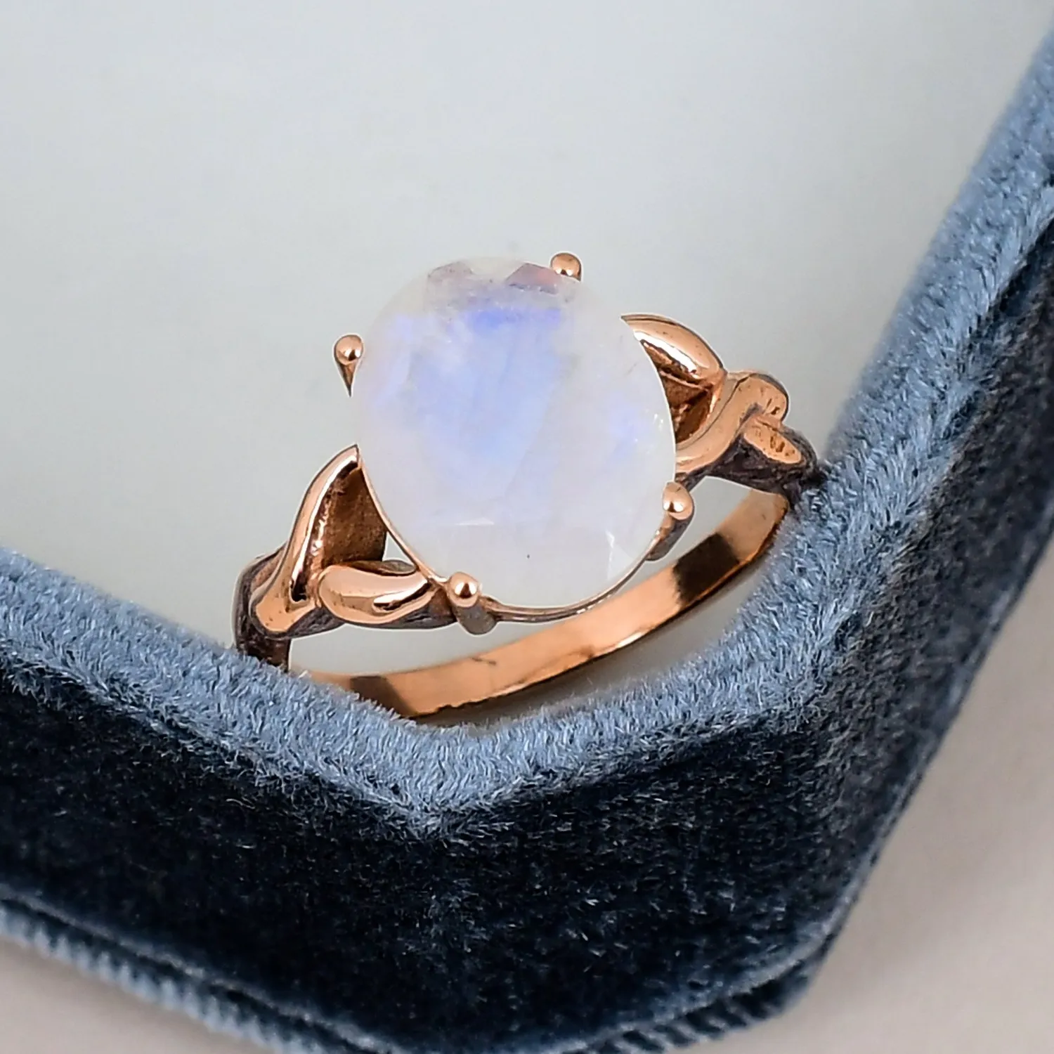 Authentic Natural Moonstone Oval 10x12mm Ring 925 Sterling Silver Handmade June Birthstone