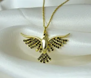 Authentic 2Ct Round Lab Created Black Diamond Women's Birds Pendant 14K Yellow Gold Plated