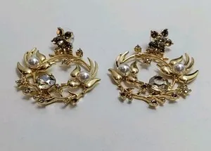 Authentic Celestial Avian Totems: Gold-Plated Crystal and Pearl Dangle Earrings