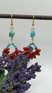 Authentic Awakening Synchronicity: Coral Red and Caribbean Blue Agate Earrings