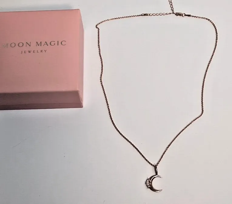 Authentic Enchanted Crescent of Luna – 925 Silver Rose‑Gold Moonstone Amulet