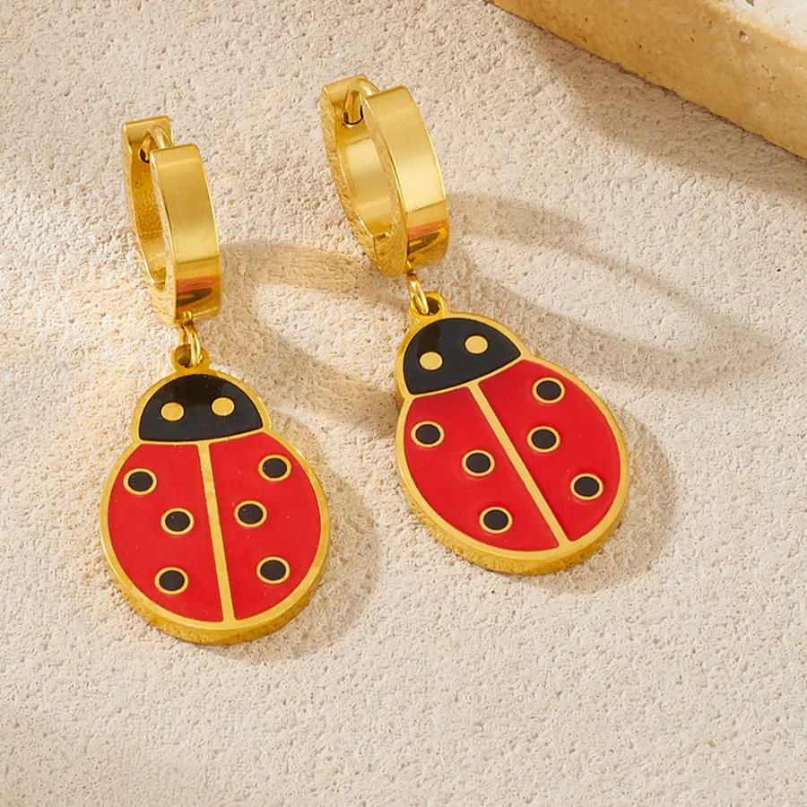 Authentic Red Ladybug's Gift of Fortune: 18k Gold Plated Earrings for Prosperity and Protection