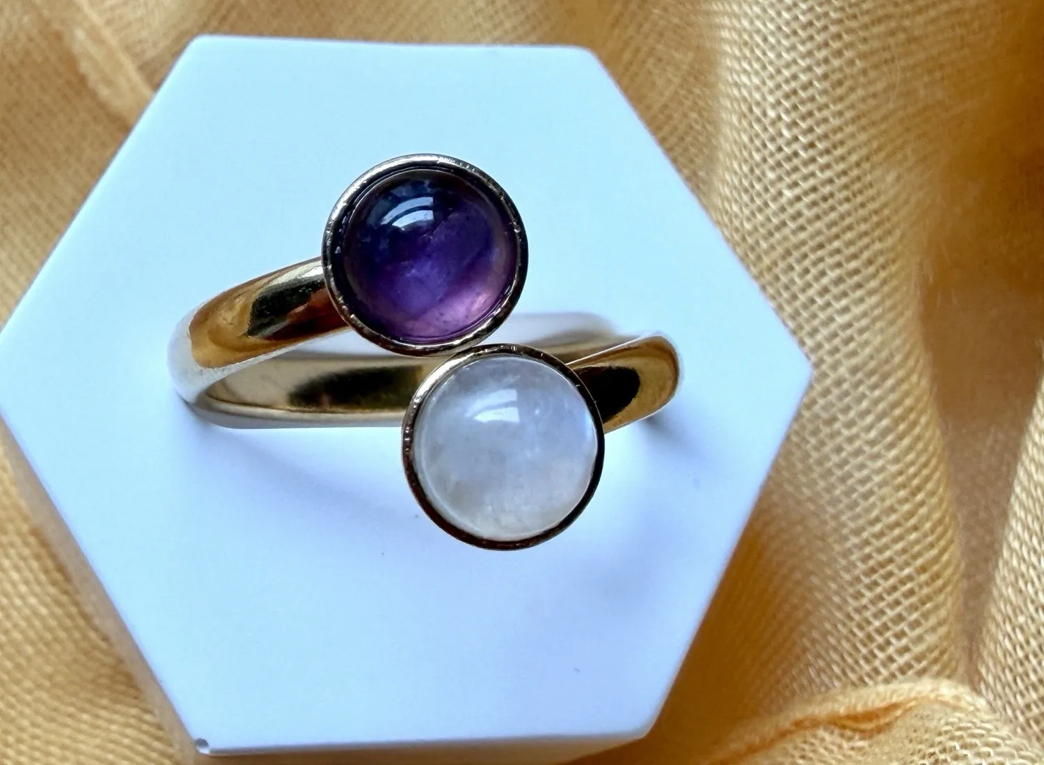 Authentic Amethyst Rainbow Moonstone Gold Plated Adjustable Handmade