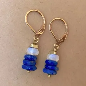 Authentic Awaken the Cosmic Dance: Lapis Moonstone Sundance Earrings