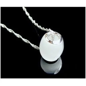 Authentic Lunar Enchantment: 14k White Gold Plated Moonstone Pendant Necklace