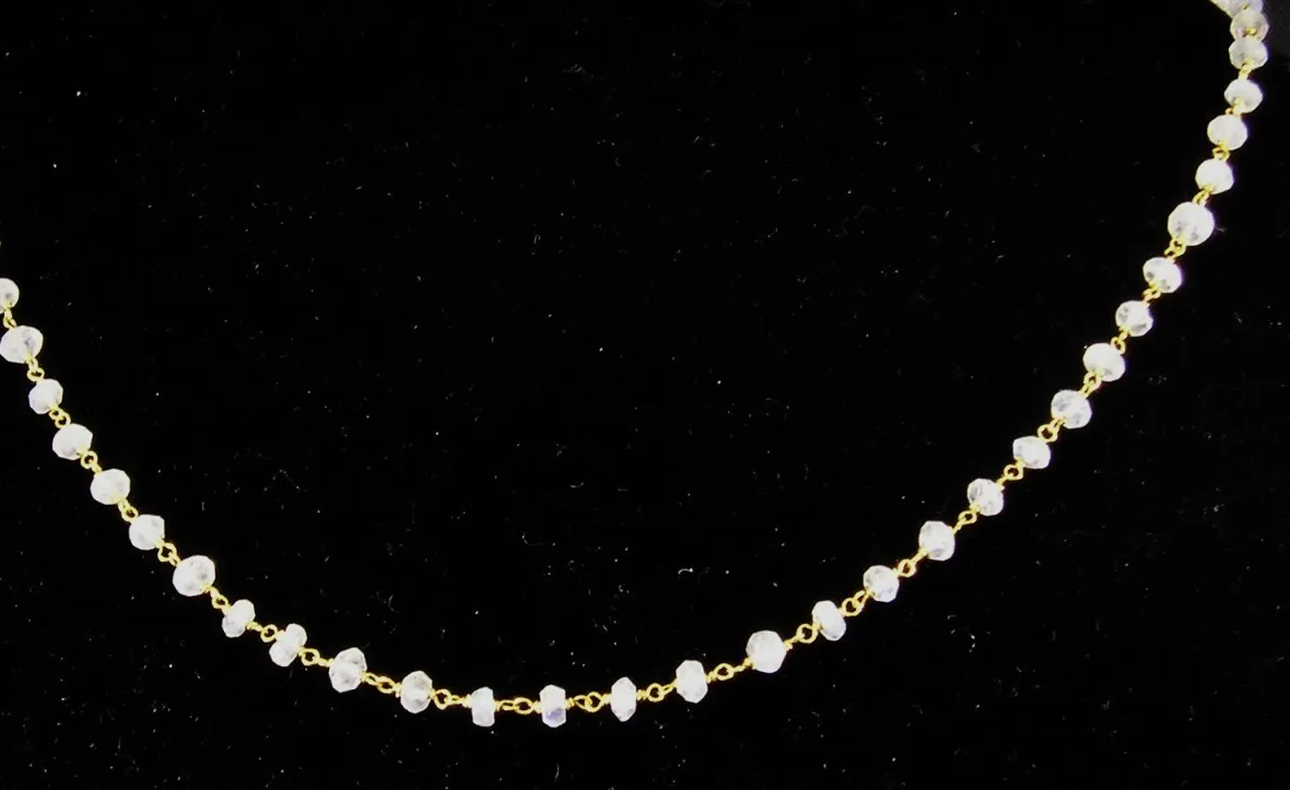 Authentic Gold Plated Sterling Silver Vermeil Faceted Petite Rainbow Moonstone Necklace