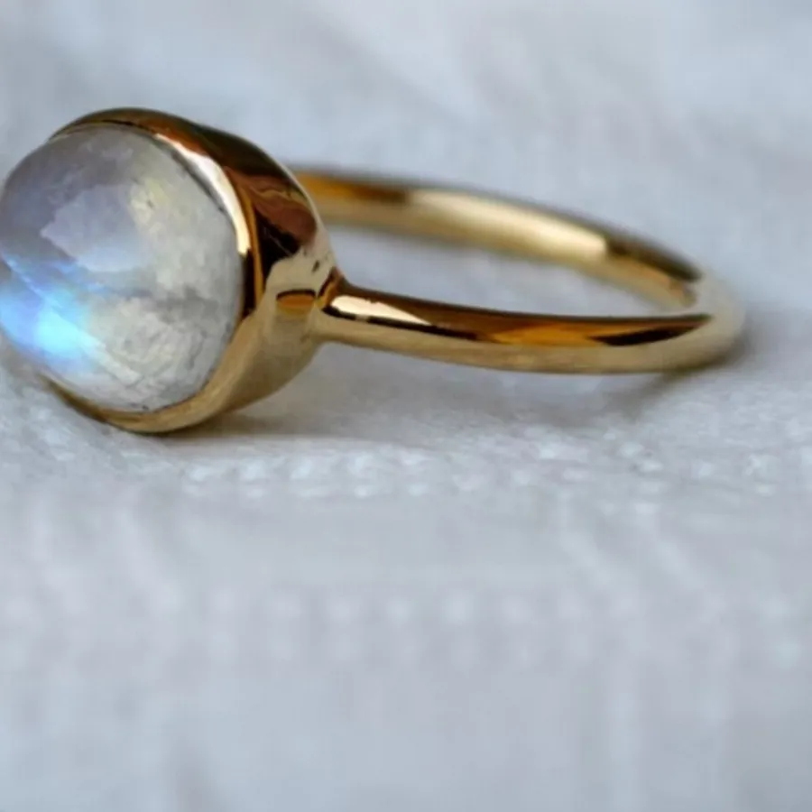 Authentic Moonstone Gemstone Gold Plated 925 Sterling Silver Best Ring Gift For Him D-240