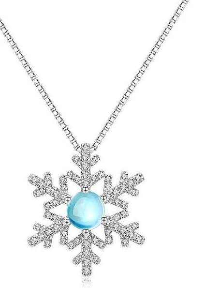 Authentic Moonstone Snowflake Pendant Necklace, White Gold Plated, Adjustable, 0.95cttw
