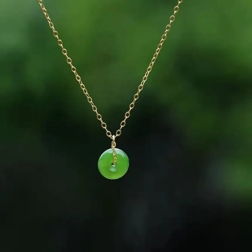 Authentic Natural Hetian jade Round Pendant Necklace Chinese style retro exquisite winter charm elegant women's brand jewelry